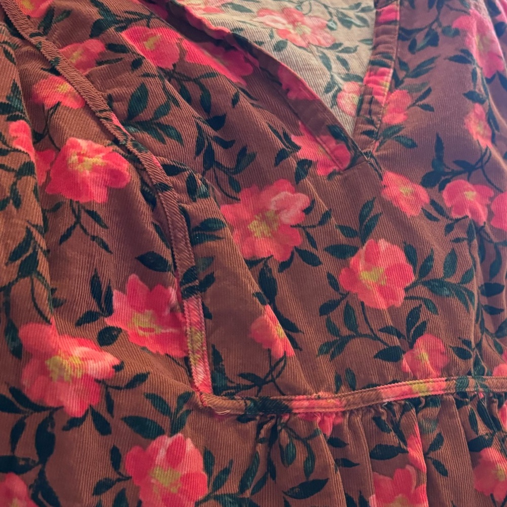 Corduroy Orange Brown Floral Peasant Blouse Plus Size 2X